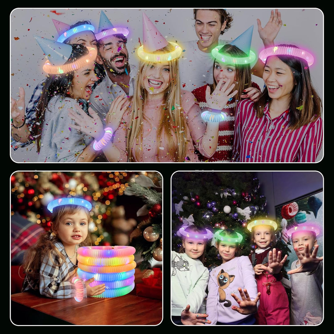 12 Stück Pop Tubes Spielzeug mit LED-Licht, LED Sensory Fidget Spielzeug, LED-Pop-Leuchtstäbe, Gebur