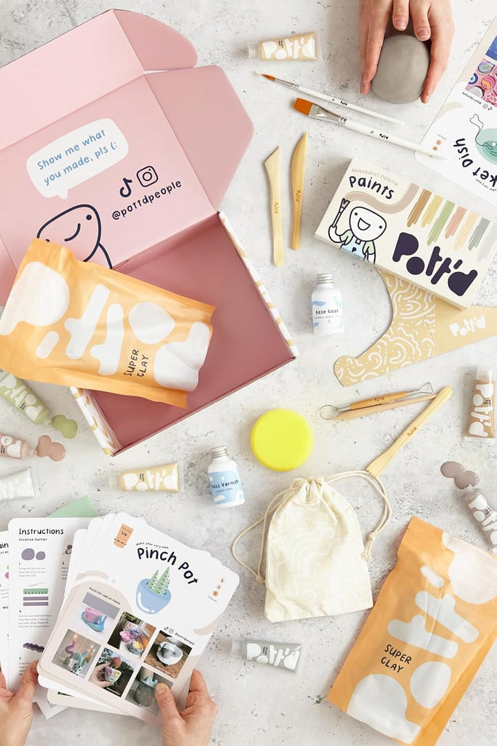 Pott'd Ton Töpferset für Anfänger für zuhause - Lufttrocknend. DIY Set für Erwachsene. Enthält: Luft