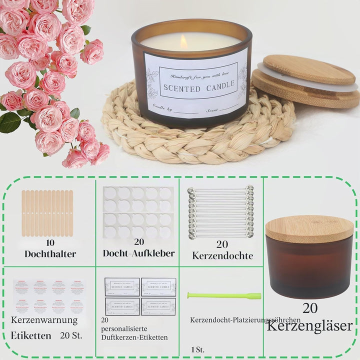 MILIVIXAY 20 Stück 118 ml Milchglas-Kerzengläser mit Deckel und Kerzenherstellungs-Kits – grosse bre