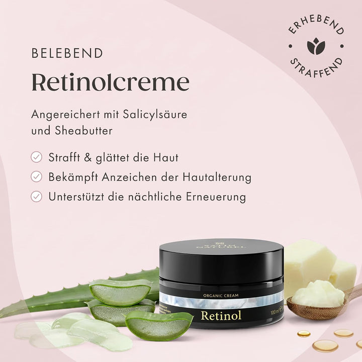Satin Naturel Retinol Creme 100 ml | Mit Bio Aloe Vera, Salicylsäure &amp; Panthenol, Anti-Aging Feuchti