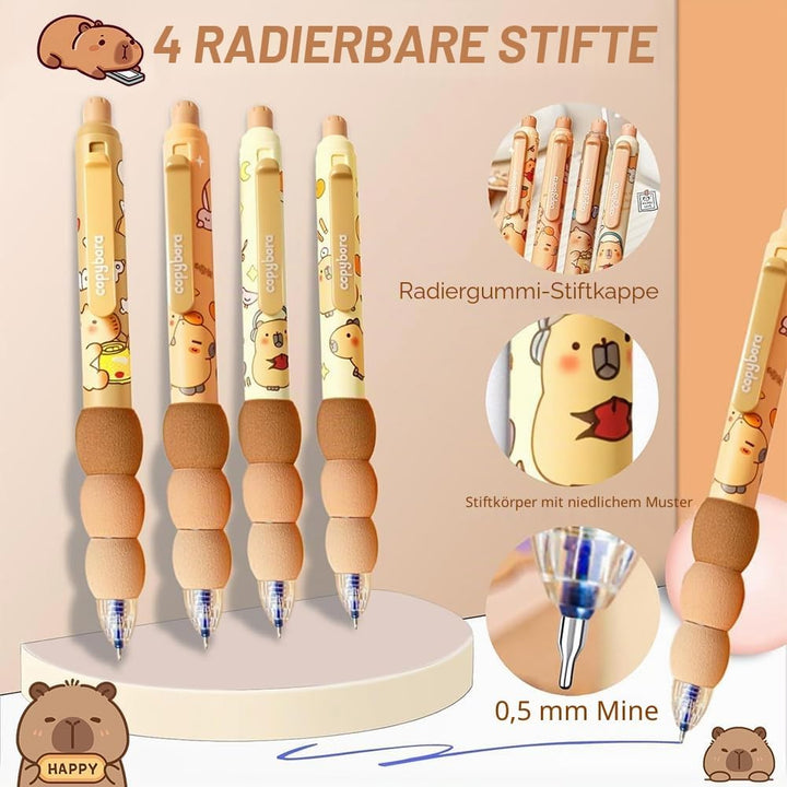 Capybara Rucksack Set, Schulrucksack Grosse Kapazität mit Capybara Federmäppchen, Stiften & Schlüsse