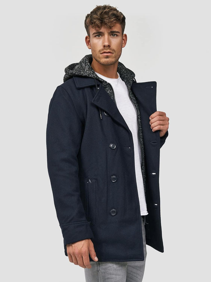 Indicode Herren Cliff Kurzmantel mit Stehkragen | Wollmantel Herrenmantel Mantel S Navy, S Navy