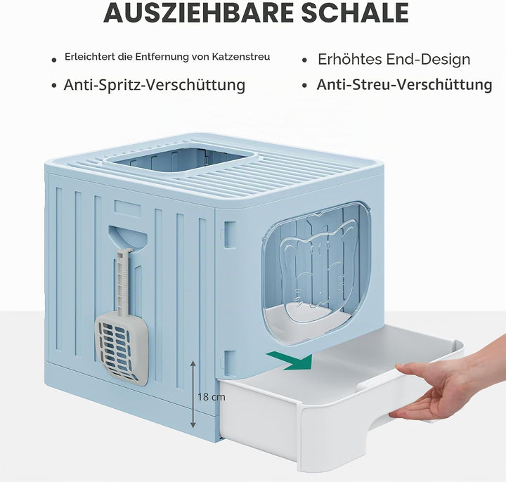 YITAHOME Klappbare Katzen-Toilette mit Deckel, Katzentoilette mit Streumatte & Schaufel, Obenausstie