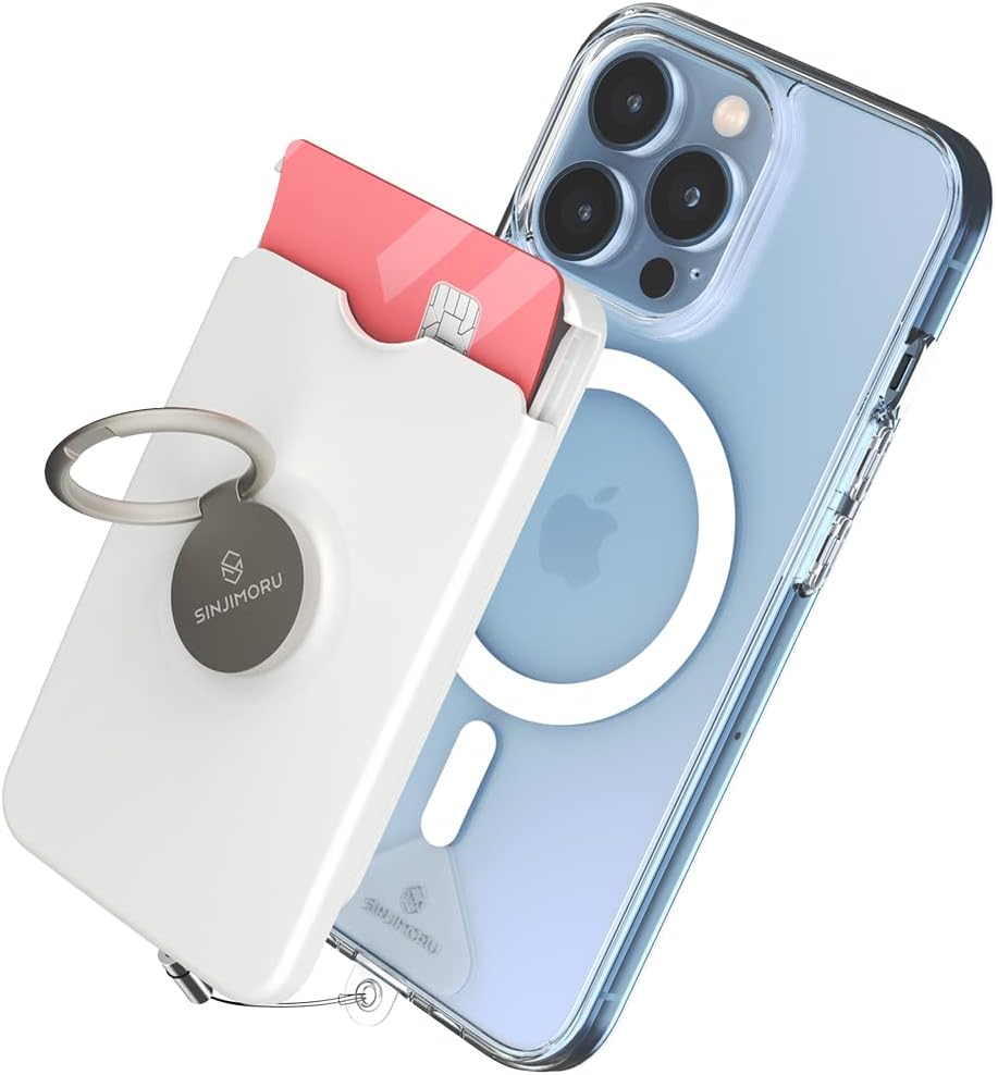 Sinjimoru Magnetischer Handy Kartenhalter mit Handy Ring, Handy Kreditkartenetui mit Handy Ständer M