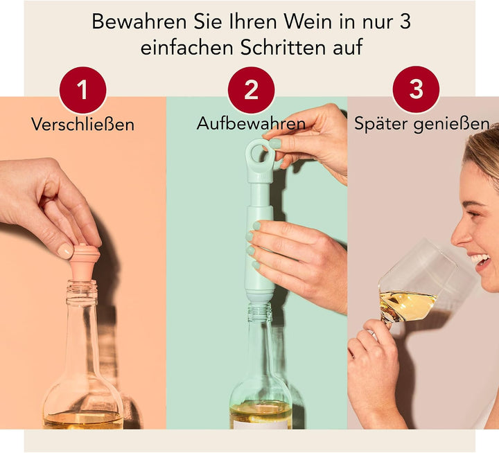 Vacu Vin Weinpumpe Loop - Vakuum Weinflaschenverschluss - 1 Pumpe 1 Stopper aus 98% Recyceltem Mater