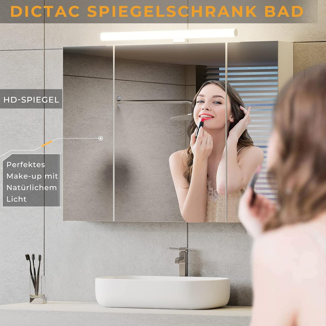 DICTAC Spiegelschrank Bad mit Beleuchtung, Steckdose und Lichtschalter Badschrank mit Beleuchtung un