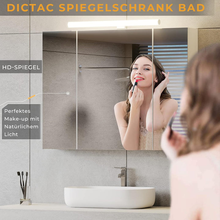 DICTAC Spiegelschrank Bad mit Beleuchtung, Steckdose und Lichtschalter Badschrank mit Beleuchtung un