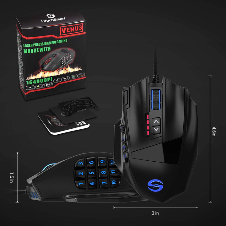 UtechSmart Venus -gaming maus 12 tasten mmo maus 16400 dpi USB Laser Gaming Mouse | 18 Tasten naga |