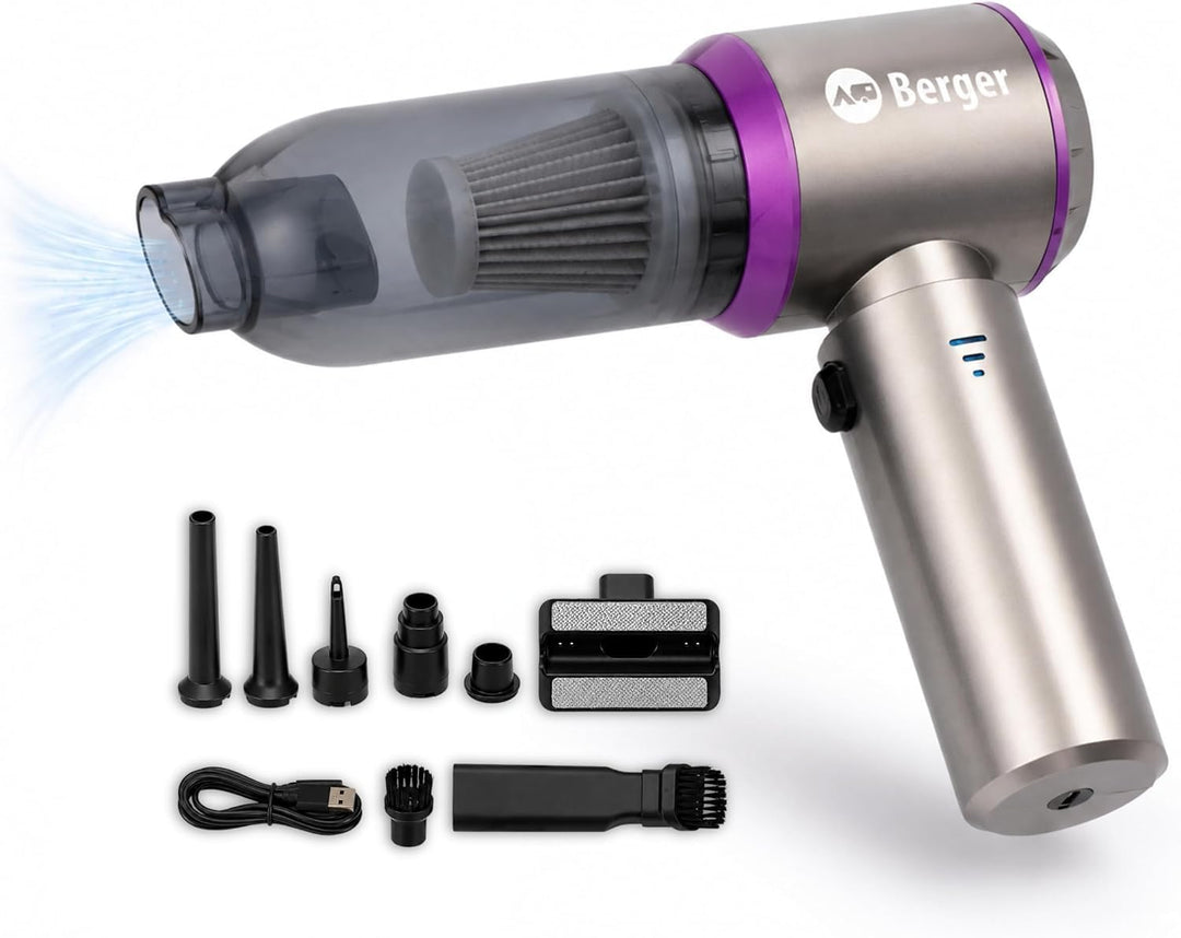BERGER RoadDust Akku-Handstaubsauger | USB-C Mini-Sauger für Auto &amp; Camping