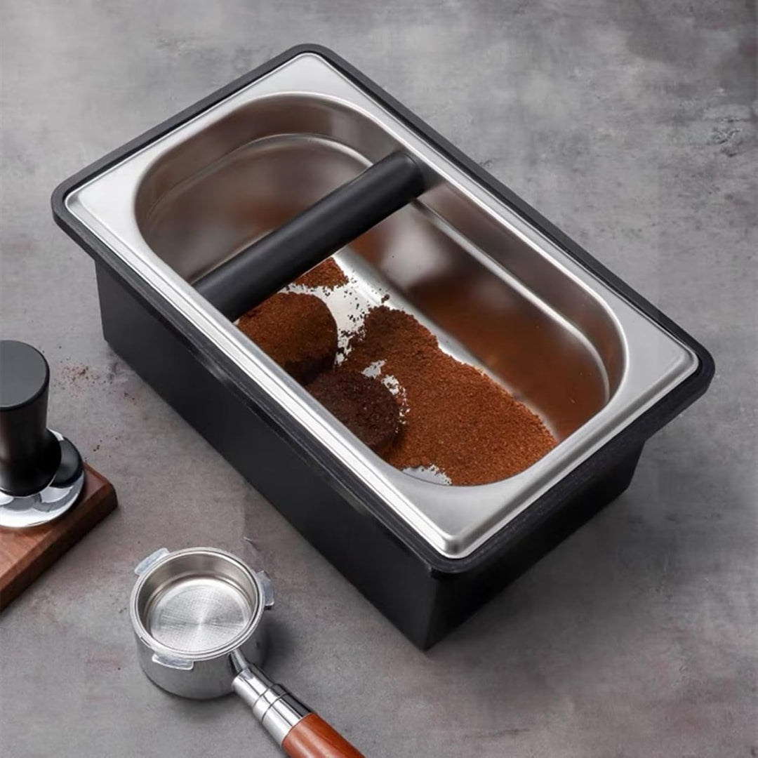 Abklopfbehälter, Abschlagbehälter, Espresso-Klopfbox, Edelstahl-Kaffee-Klopfbox, mit geräuschreduzie