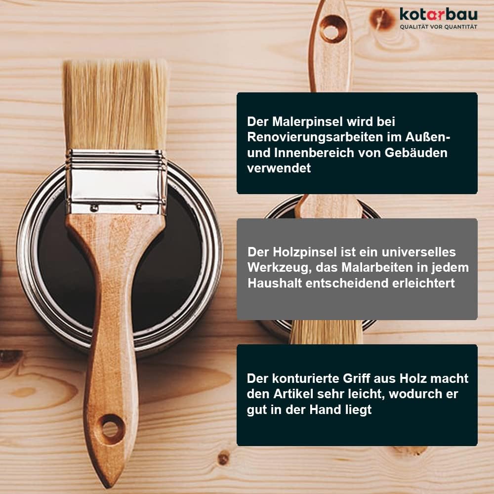 KOTARBAU® 20er Set Farbpinsel Mit Holzgriff Alle 90 mm Flachpinsel Beizen Lasur Farben Malerpinsel S