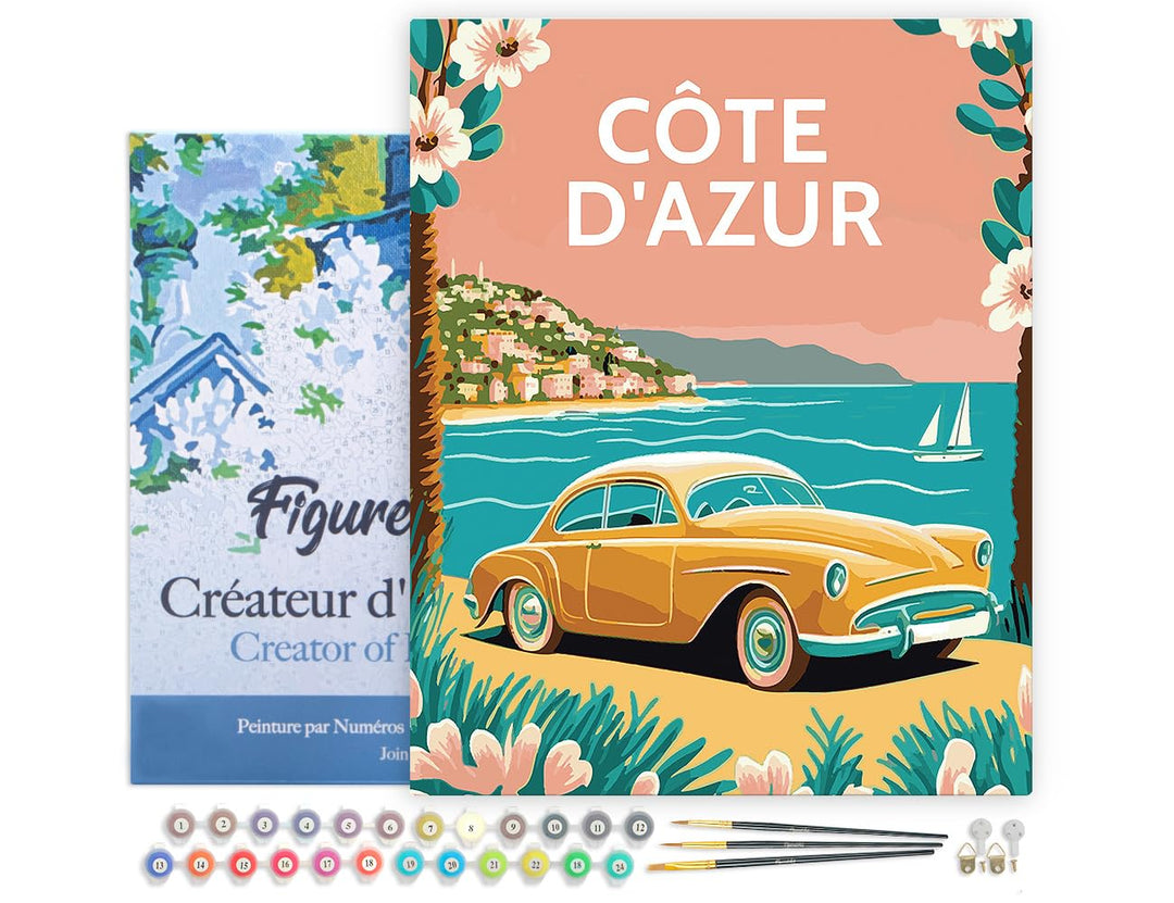 Figured'Art Malen Nach Zahlen Erwachsene Mit Rahmen Reiseplakat Côte d'Azur - Paint by Numbers Baste