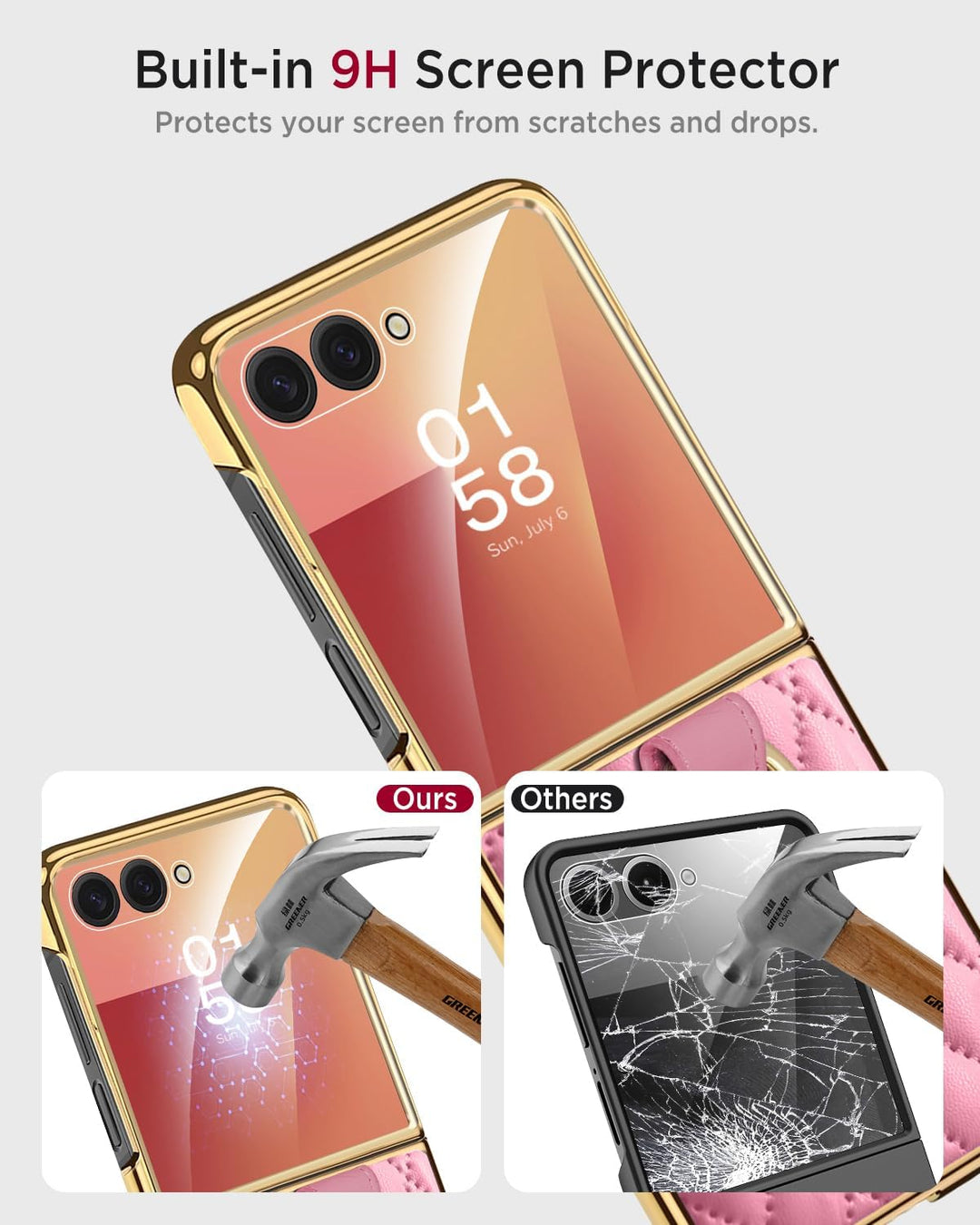 Miimall Lederhülle Kompatibel mit Samsung Galaxy Z Flip 7 Hülle mit Ring Ständer & Kameraschutz [Lux