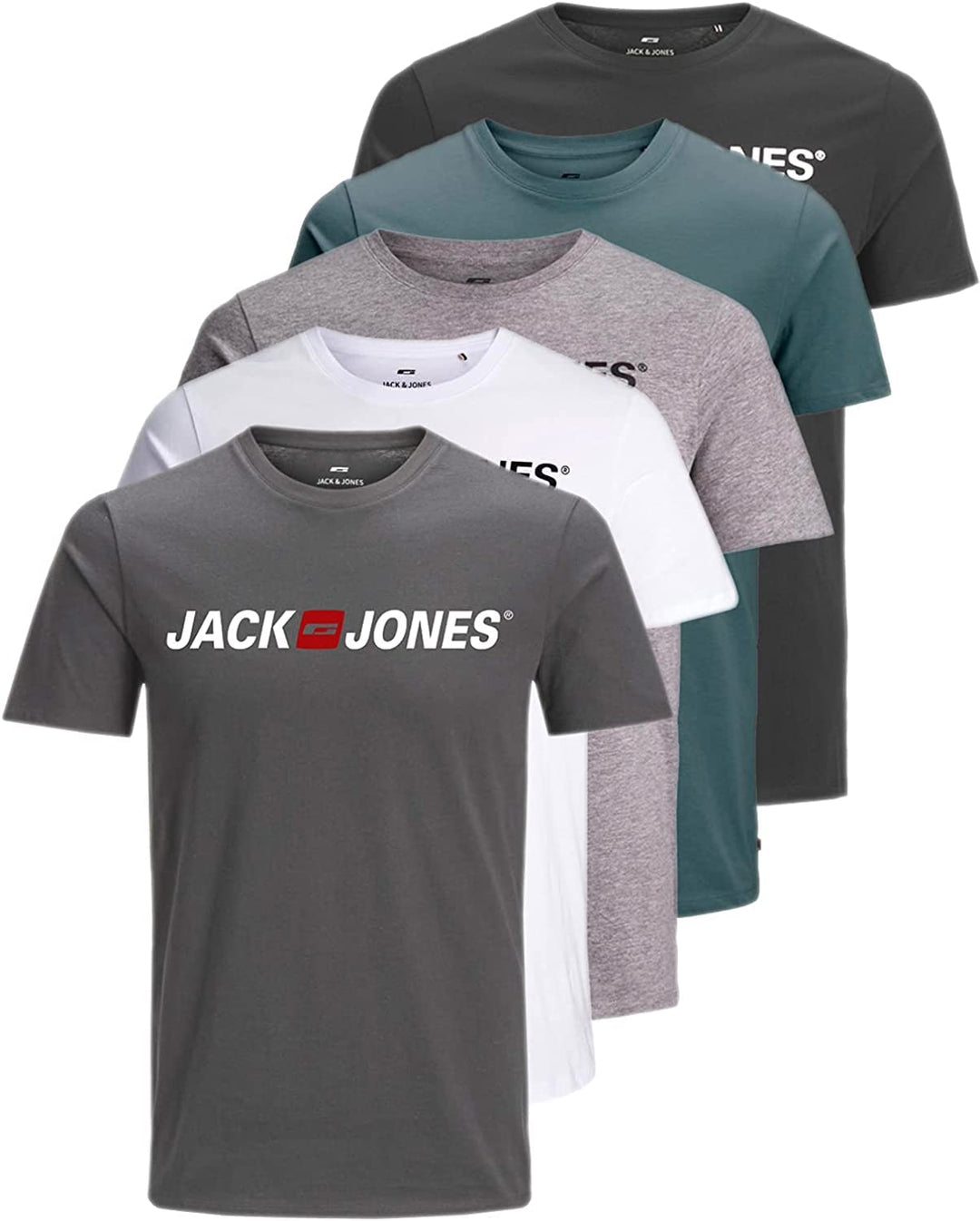 JACK & JONES Herren 5er-Set T-Shirts in verschiedenen Styles, Prints und Farben aus Baumwolle XL Sli