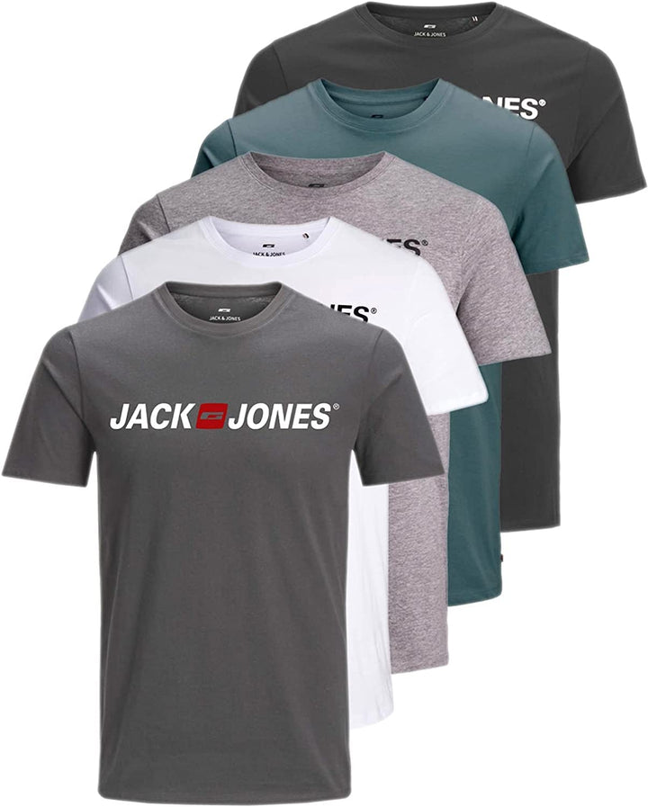 JACK & JONES Herren 5er-Set T-Shirts in verschiedenen Styles, Prints und Farben aus Baumwolle XL Sli