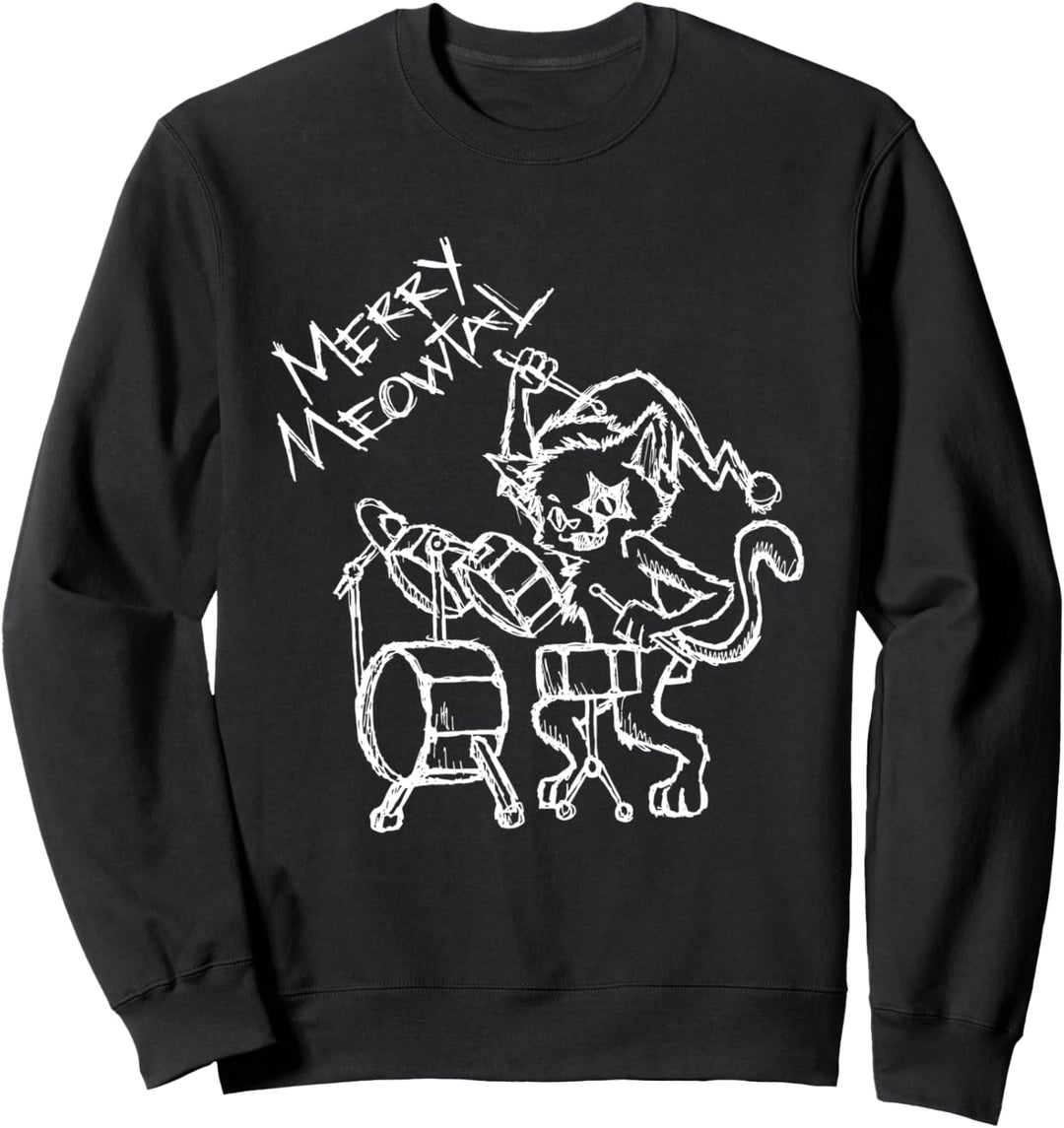 Heavy Metal Katze Merry Meowtal Schlagzeug Xmas Geschenk Sweatshirt