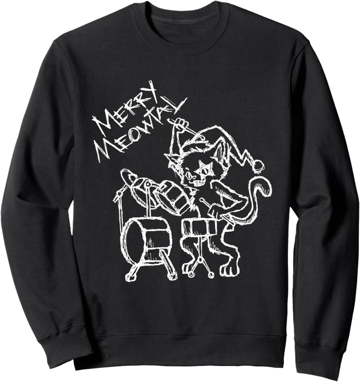 Heavy Metal Katze Merry Meowtal Schlagzeug Xmas Geschenk Sweatshirt