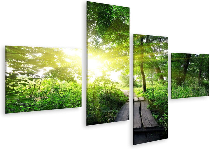 islandburner Bild auf Leinwand Hölzerne Brücke Wald Sonnenaufgang Bilder Wandbilder Poster Leinwand