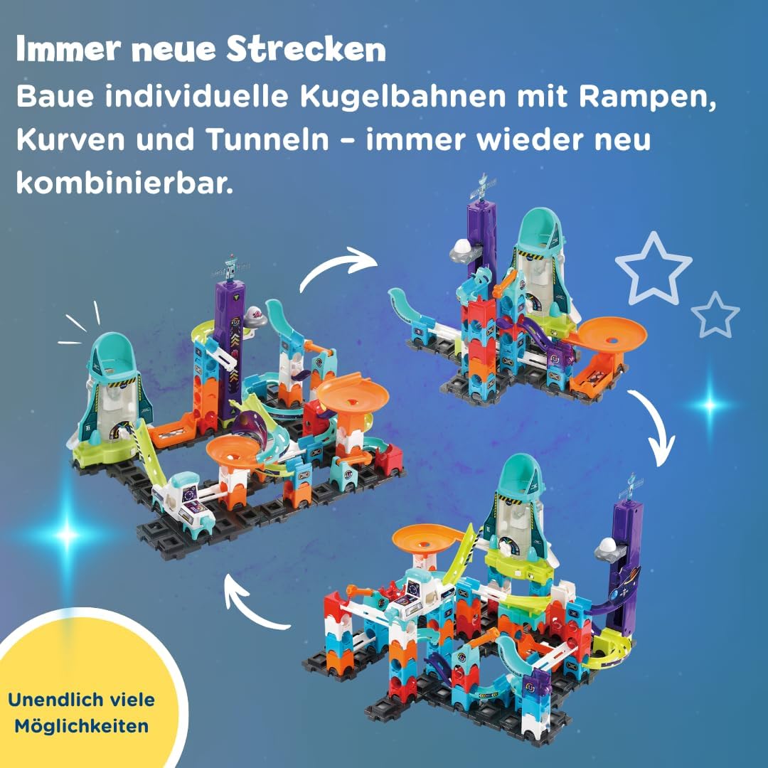 VTech Marble Rush - Space Magnetic Set XL300 E – Interaktive Murmelbahn mit spannenden Bahnelementen