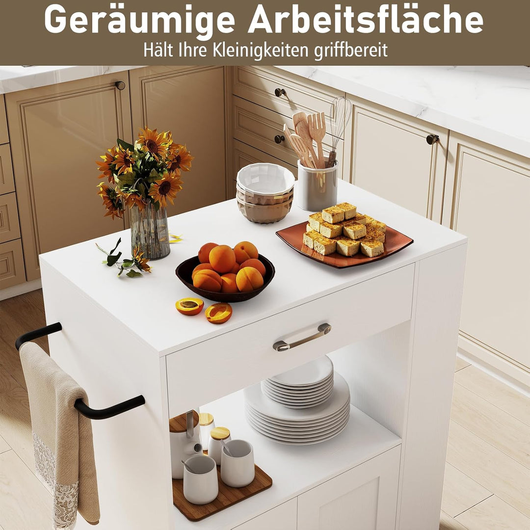 GOPLUS Küchenwagen, Servierwagen mit Schublade, Zweitüriger Schrank, Dreistufiges Gewürzregal, Wasse
