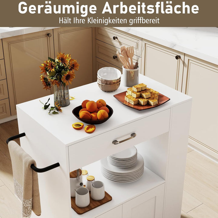 GOPLUS Küchenwagen, Servierwagen mit Schublade, Zweitüriger Schrank, Dreistufiges Gewürzregal, Wasse