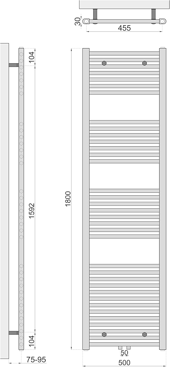 Aquabad Badheizkörper Virgo inkl. Multiblock Eckausführung | Grösse: 50 x 180 cm | Heizleistung 608