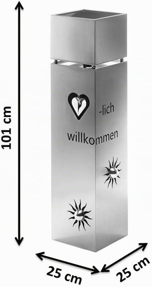 Pflanzsäule Gartensäule Blumensäule Dekosäule mit Schale -Herz- Edelstahl 100 cm Silber, Silber