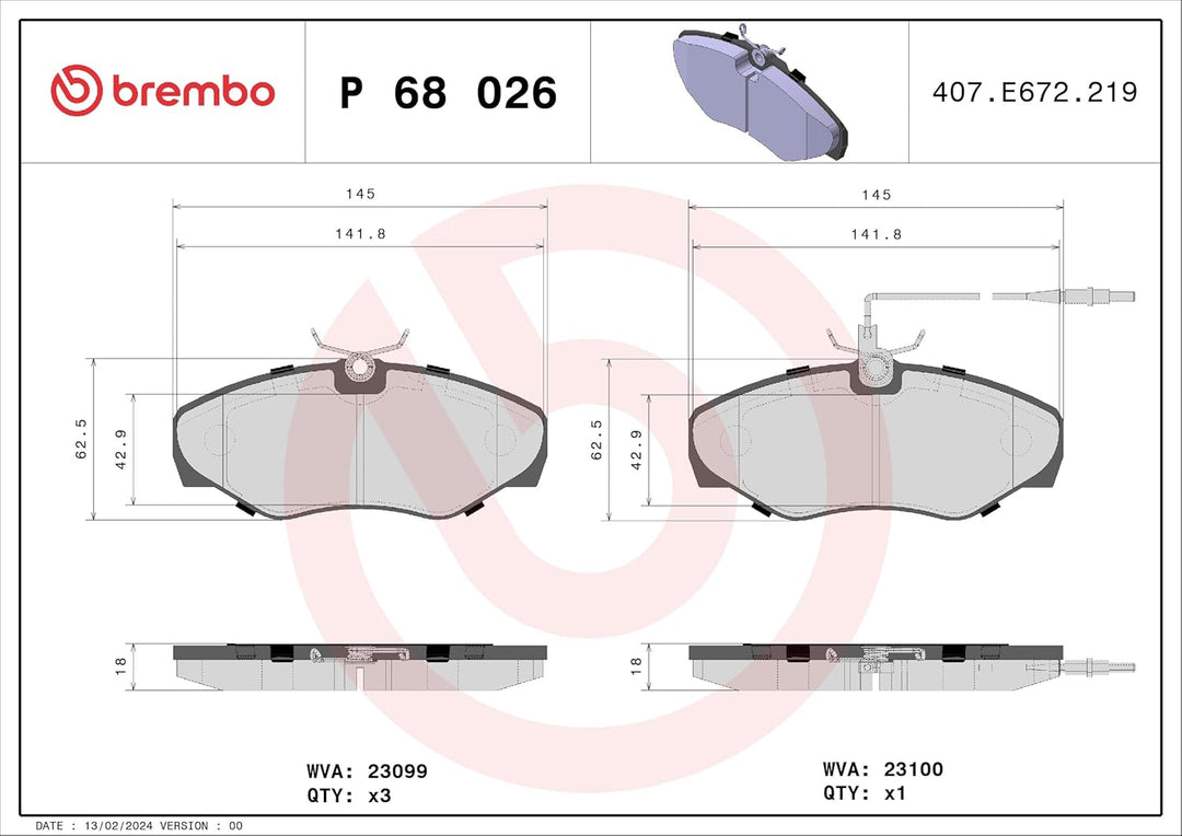 Brembo P 68 026 Bremsbelagsatz, Scheibenbremse - (4-teilig)