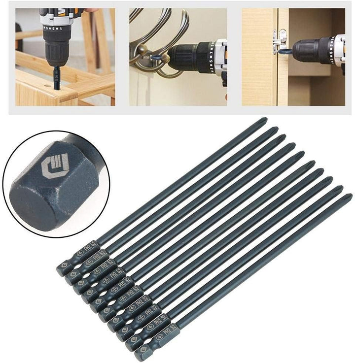 10 pcs150mm Schraubendreher Lange Kreuzschlitzschraubendreher-bits Set S2 1/4 inch Sechskantschaft P