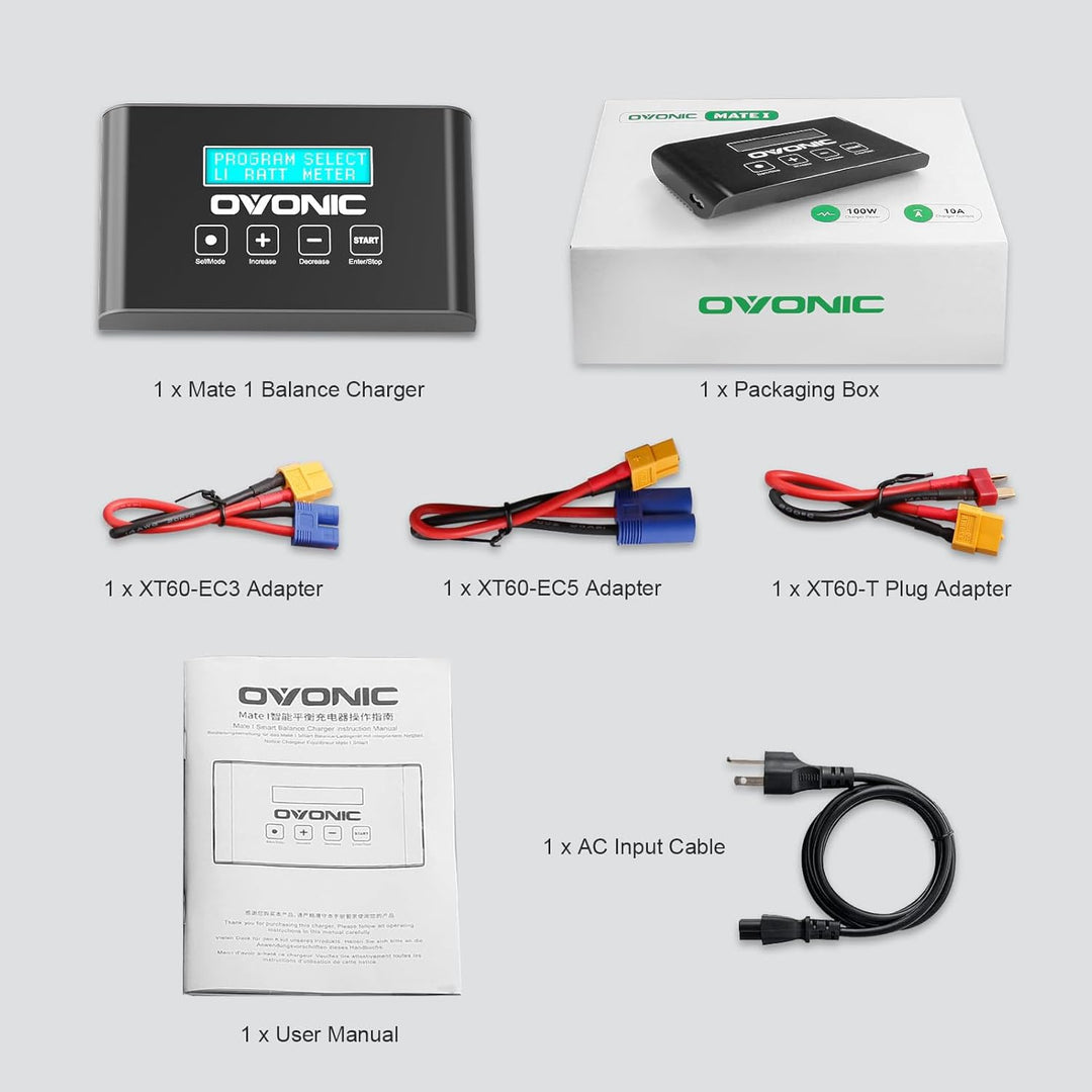 OVONIC Mate1 RC Akku Ladegerät 100W 10A Smart RC ladegerät mit XT60 Balance Ladegerät Kompatibel für