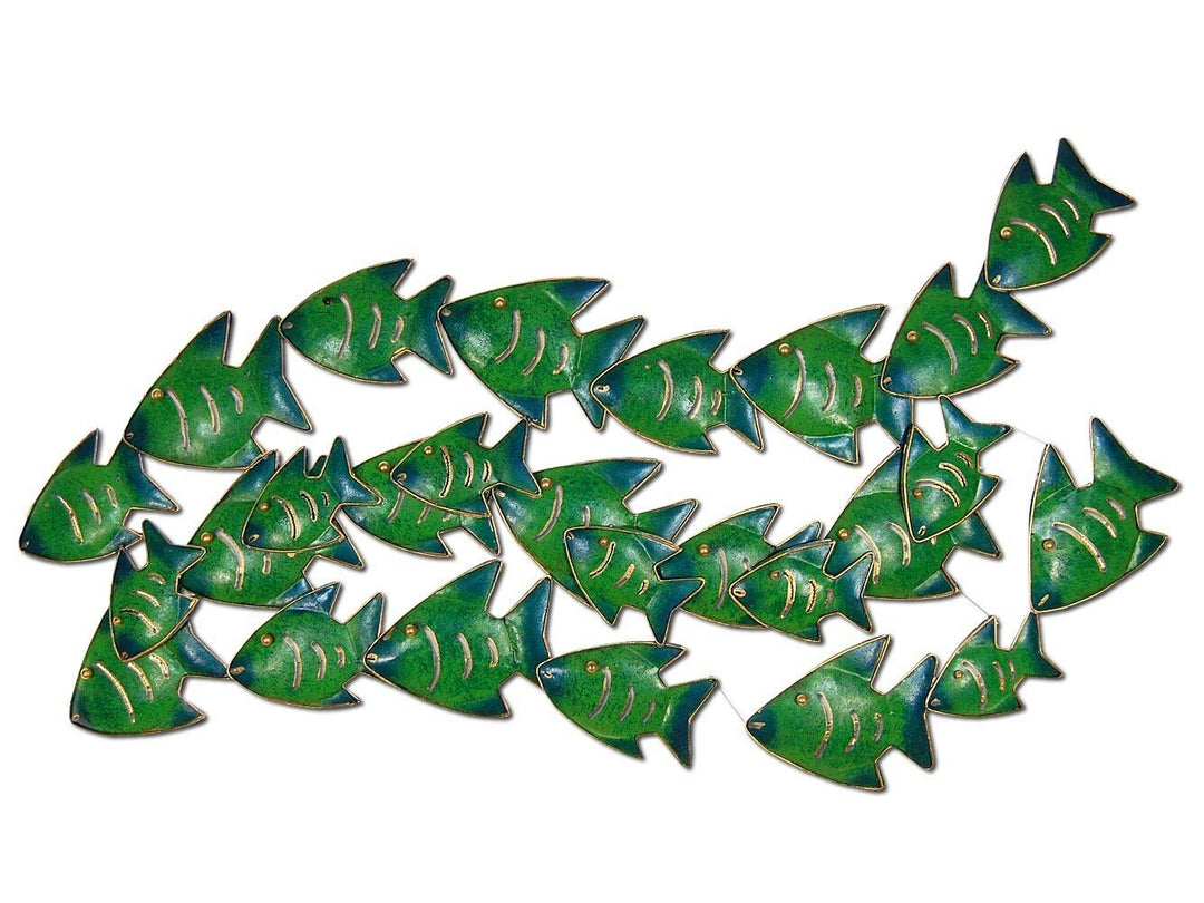 SEESTERN Fischschwarm Metall Wand Deko Verzierung Hänge Wand Dekoration 80cm /1809.smaragd