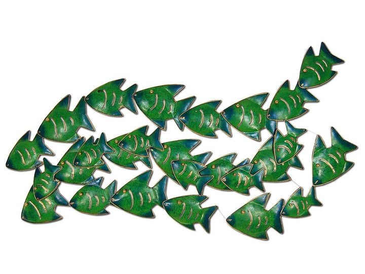 SEESTERN Fischschwarm Metall Wand Deko Verzierung Hänge Wand Dekoration 80cm /1809.smaragd