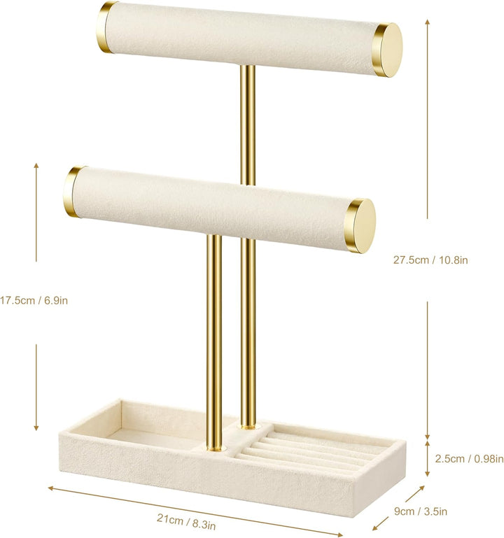 Schmuck Organizer mit 2 Ebenen - Beige Schmuckständer Armbänder, Abnehmbarer T-Steg Schmuck Ständer,