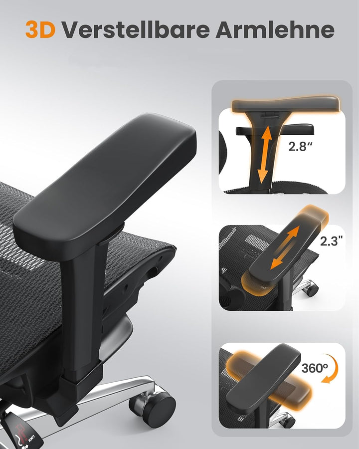 naspaluro Bürostuhl Ergonomisch, Schreibtischstuhl mit hoher Rückenlehne aus Netzgewebe, Belastbarke