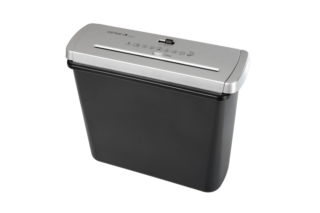 Genie 106 S Silber Aufsatz-Aktenvernichter mit Teleskoparm für jeden Papierkorb (bis zu 6 Blatt, Str