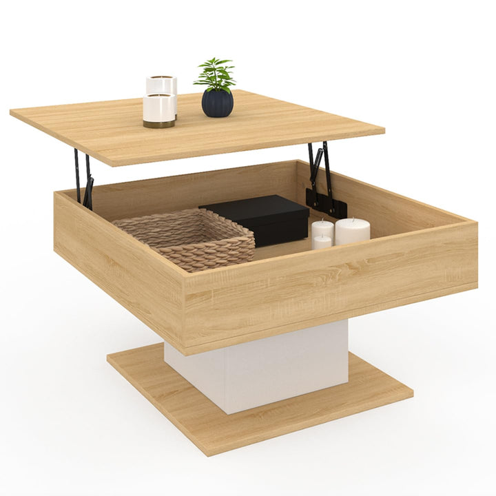 IDMarket - Couchtisch, aufklappbare Platte, Eden, quadratisch, Holz und Weiss
