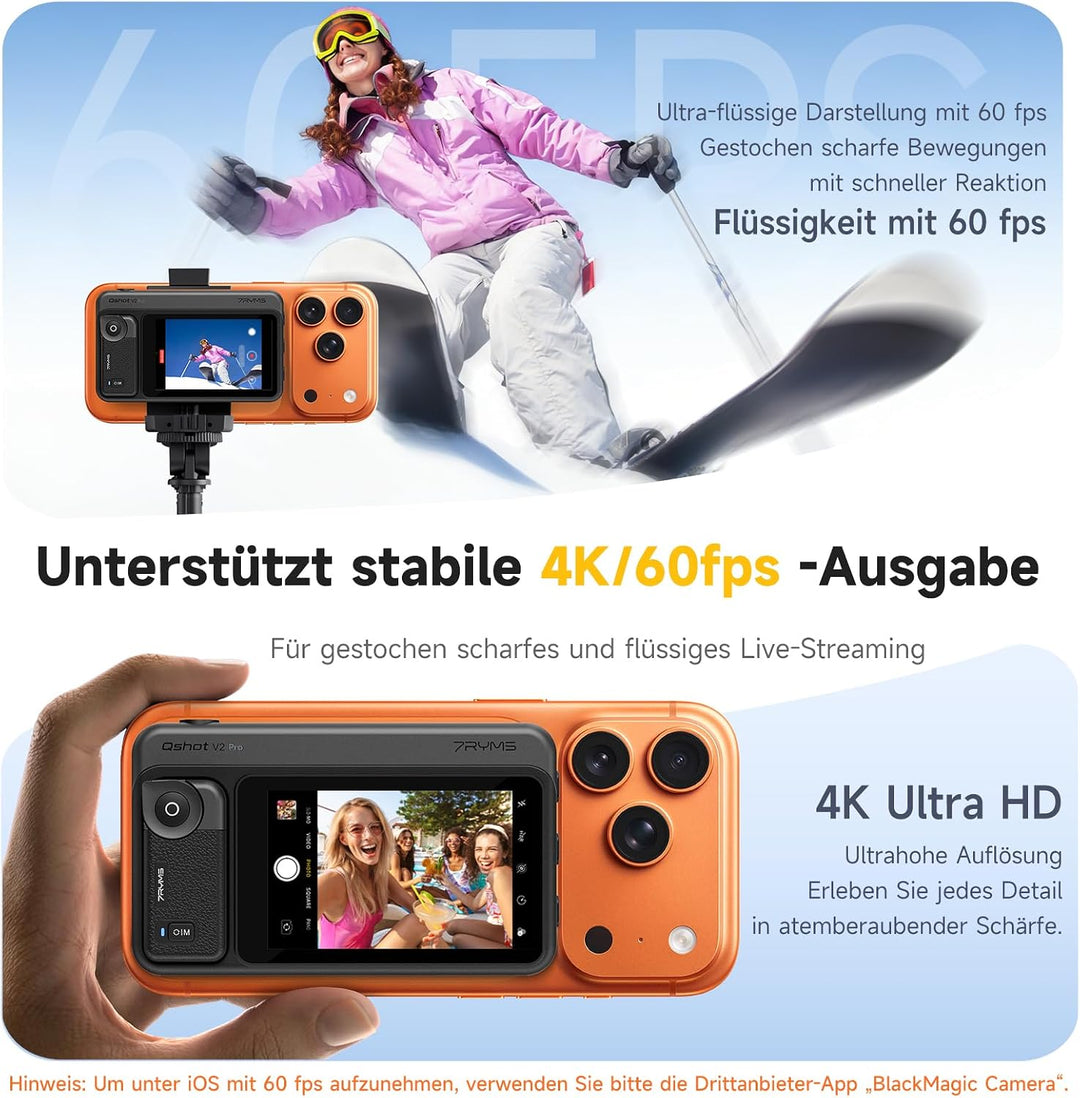 7RYMS Qshot V2 PRO Kabelloser Selfie-Monitor für iPhone 17/16 & Android, Magnetischer Smartphone Rüc