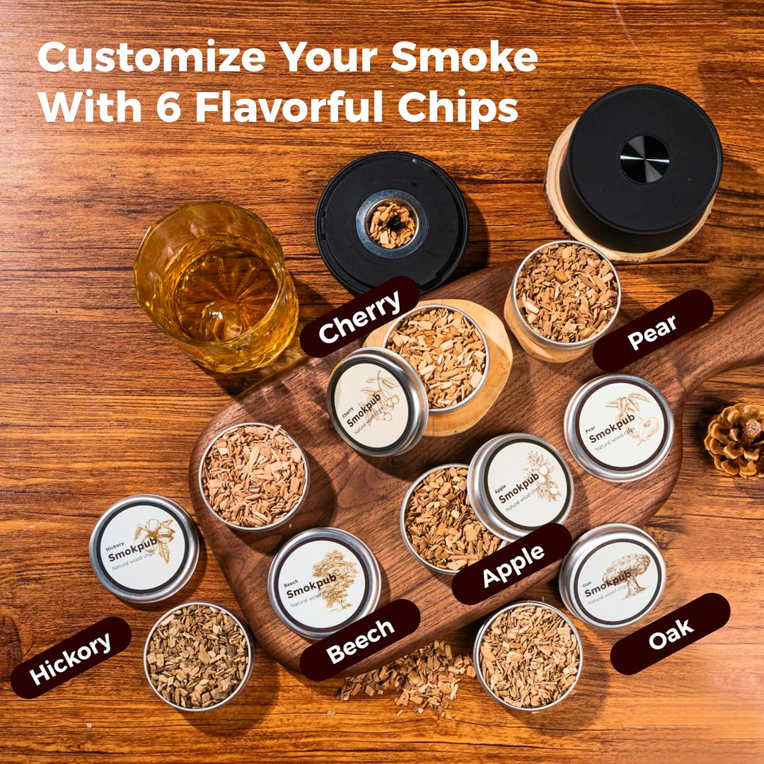 Elektrisches Whisky Smoker Set, Cocktail Smoker Kit mit 6 Holzspänen, Whiskey Smoker Kit Mit Eingeba