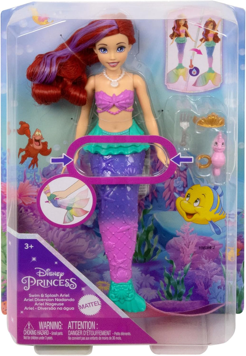DISNEY Arielle - Meerjungfrauenpuppe mit Farbwechseleffekt, inklusive Seepferdchen-Freund, Diadem, H