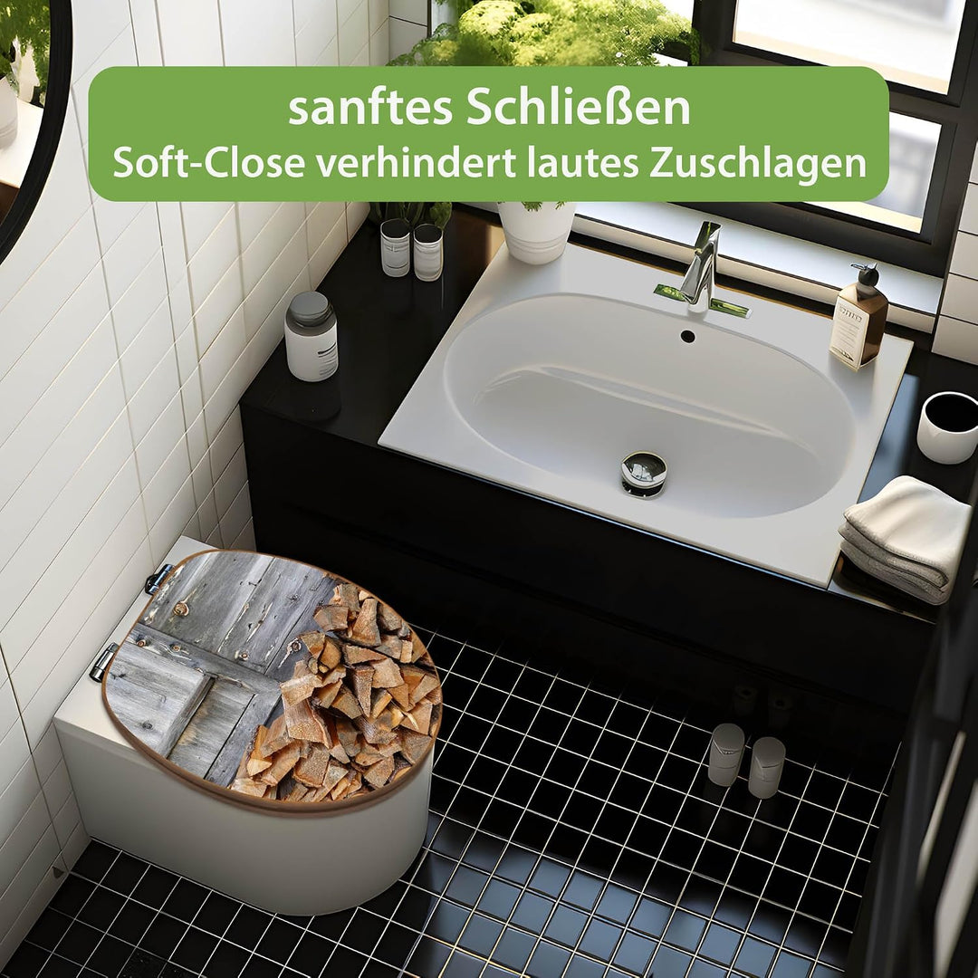 banjado Design WC Sitz Bambus Absenkautomatik 45,8x37,5cm - Toilettendeckel mit Absenkautomatik Holz