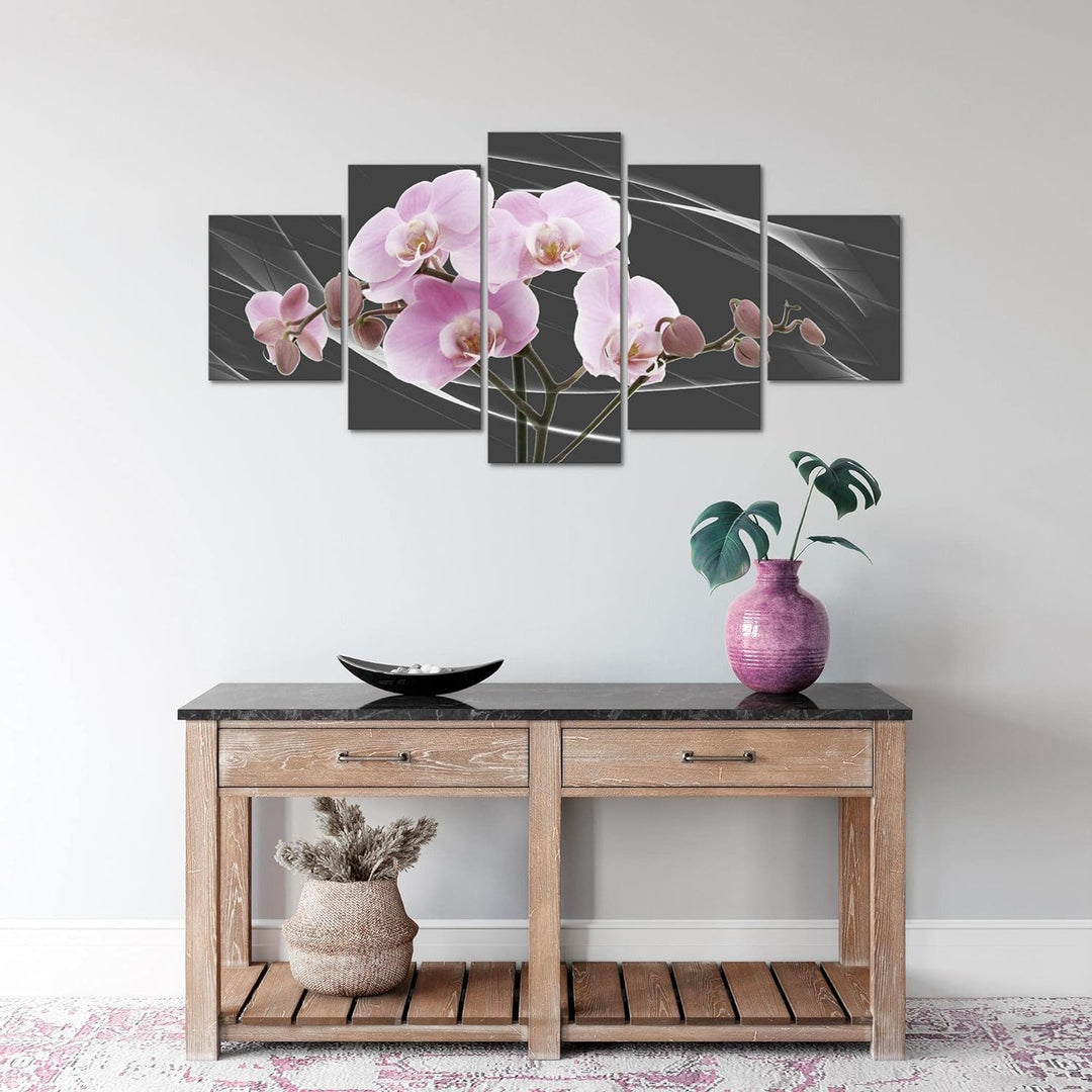 Runa Art Wandbilder Blumen Orchidee 5 Teilig Bild auf Vlies Leinwand Deko Wohnzimmer Abstrakt Grau R