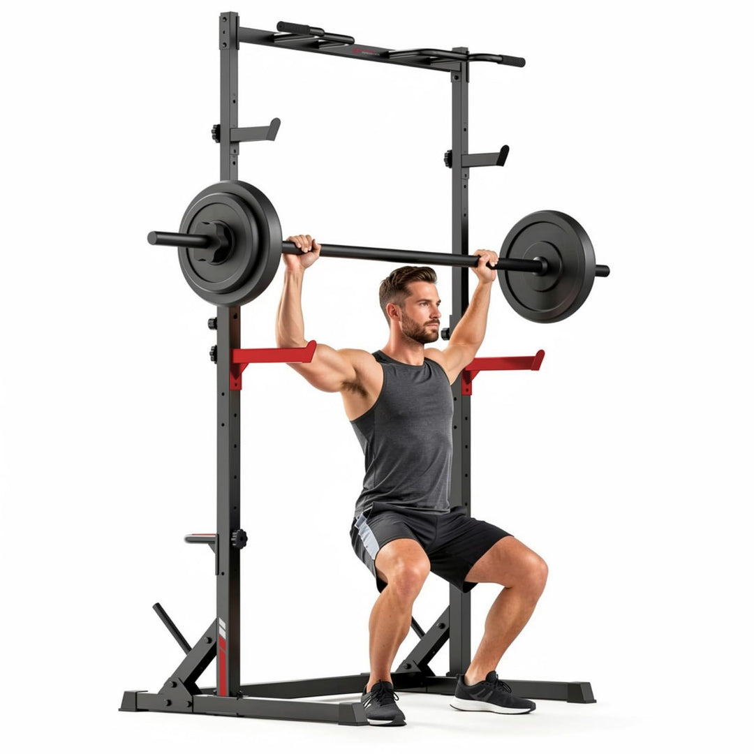 Multifunktionales Kniebeugen-Rack mit Klimmzugstange, voll verstellbare Kraftstation, 300 kg Tragkra