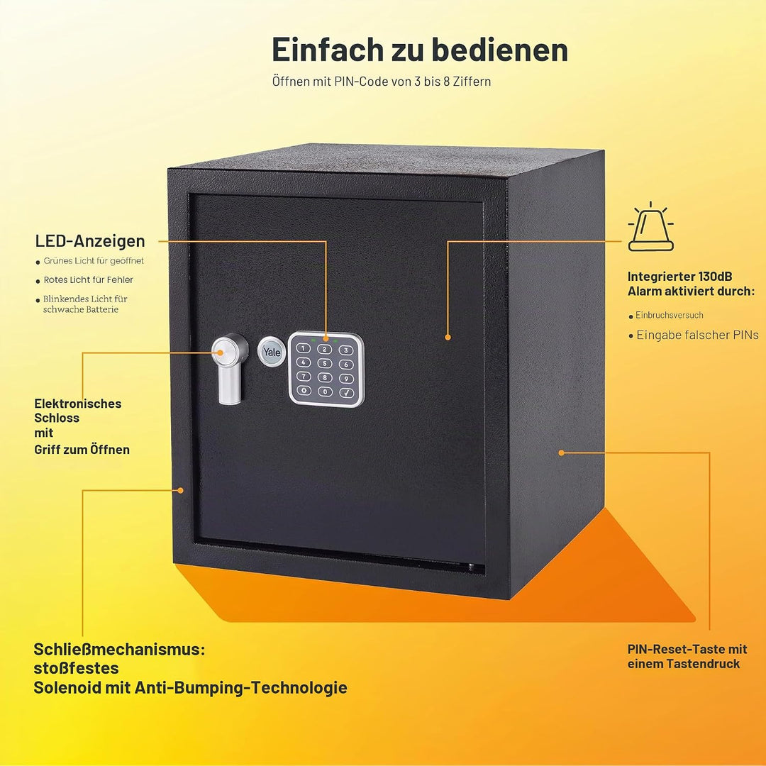 Yale Elektronischer Tresor mit Alarm - Gross - YEC/390/DB2 - Standardsicherheit - Schwarz Large New