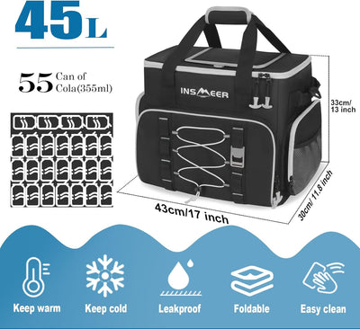 INSMEER Kühltasche Gross 45L, 55 Cans Kühltasche Faltbar Isolierte Tasche, Auslaufsicher Getränke Th