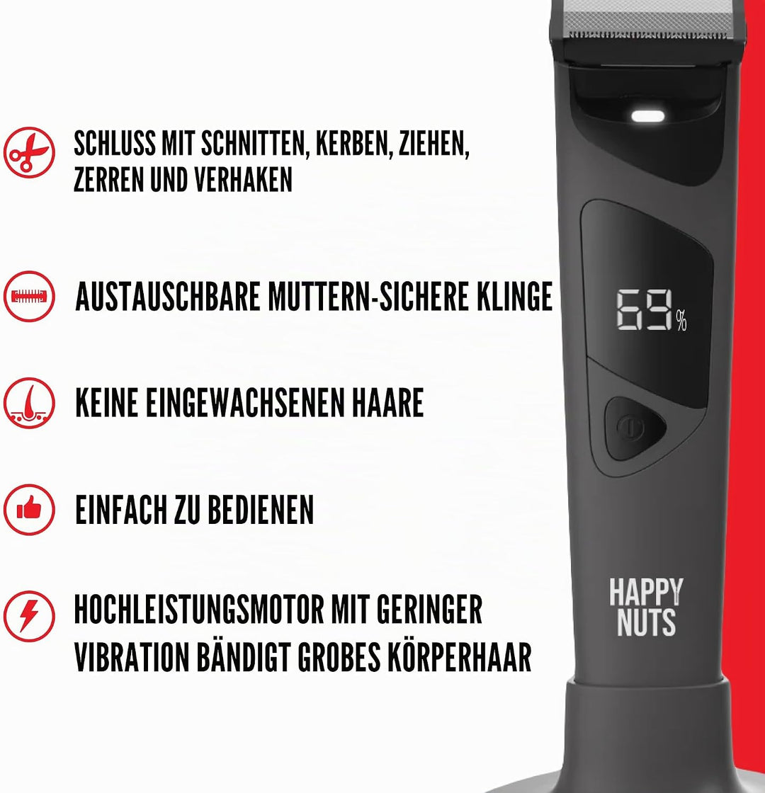 HAPPY NUTS The Ballber PRO Elektrischer Körperhaarschneider für Männer – Herren-Körperpflegeset für