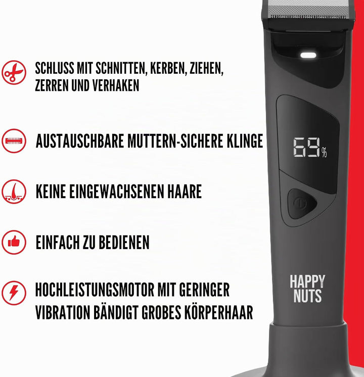 HAPPY NUTS The Ballber PRO Elektrischer Körperhaarschneider für Männer – Herren-Körperpflegeset für