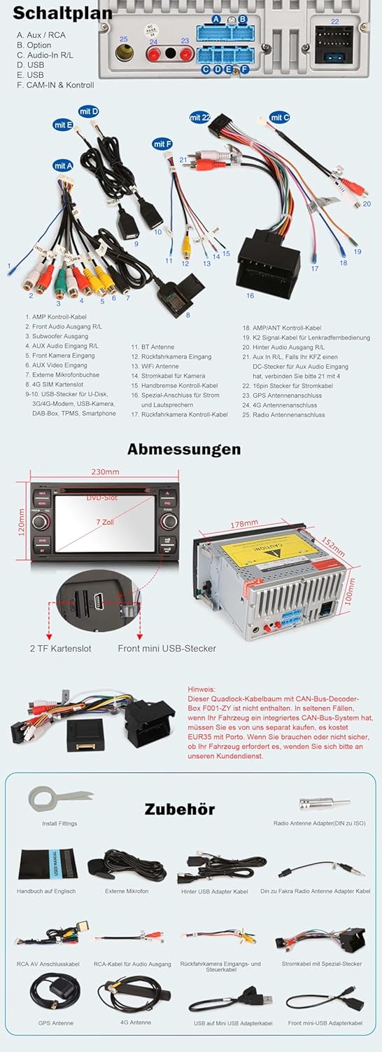 Erisin 8-Kern 4GB+64GB Android 14 Autoradio CD mit GPS Navi für Ford Fiesta Focus Transit Galaxy C-M