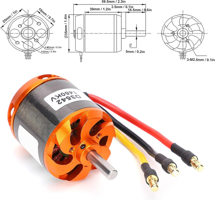 Keenso RC-Flugzeugmotor, 1450KV / 1250KV / 1000KV Bürstenloser RC-Motor D3542 Bürstenloser Motor Sta