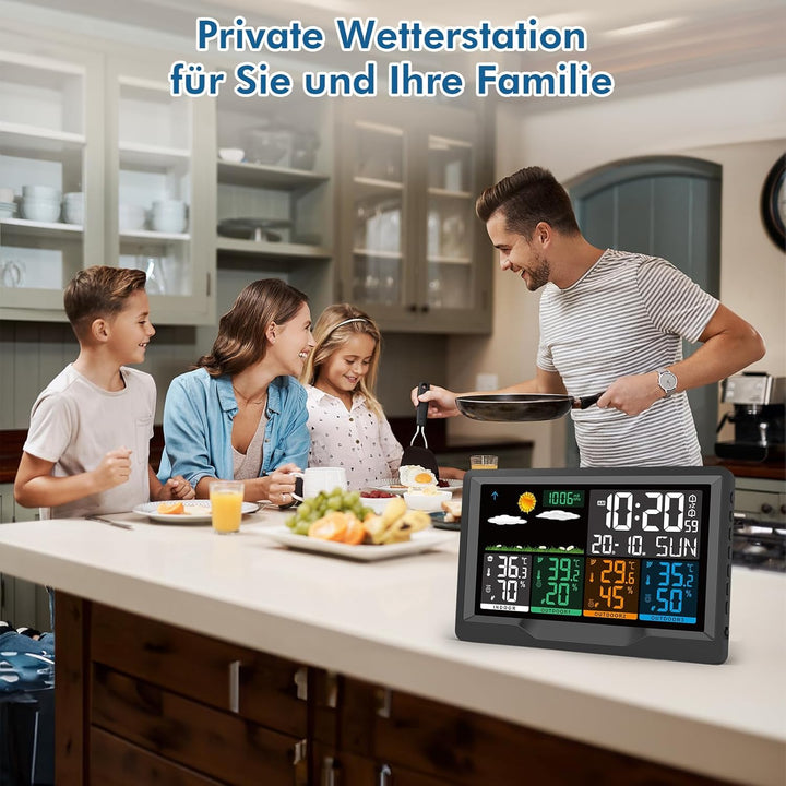 Wetterstation Funk mit Aussensensor, Wetterstation Funk mit 3 Aussensensor, 7,5" VA-Farbdisplay Funk