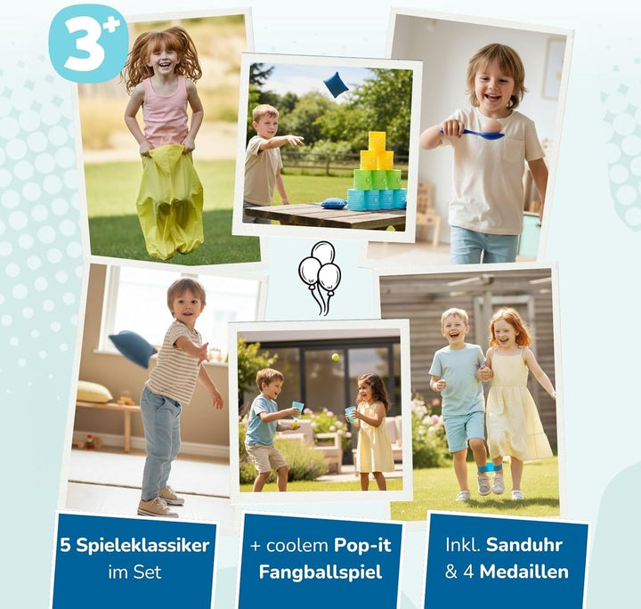 alldoro 68750 XXL-Kinder-Partyspiele-Set, 6 Outdoor-Spiele für Geburtstage, Gartenspiele mit Eierlau